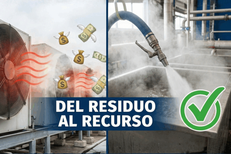 Sistema de recuperación de calor industrial en refrigeración para generar agua caliente gratuita y mejorar la eficiencia energética.