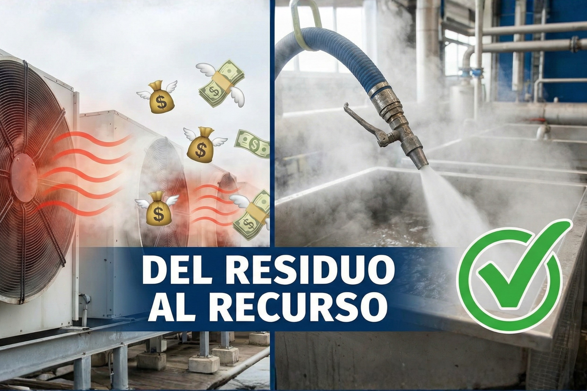 Sistema de recuperación de calor industrial en refrigeración para generar agua caliente gratuita y mejorar la eficiencia energética.