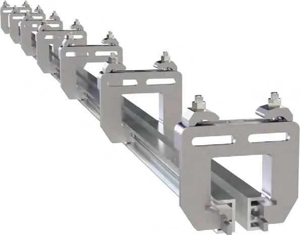 Straight twin track rail section with brackets