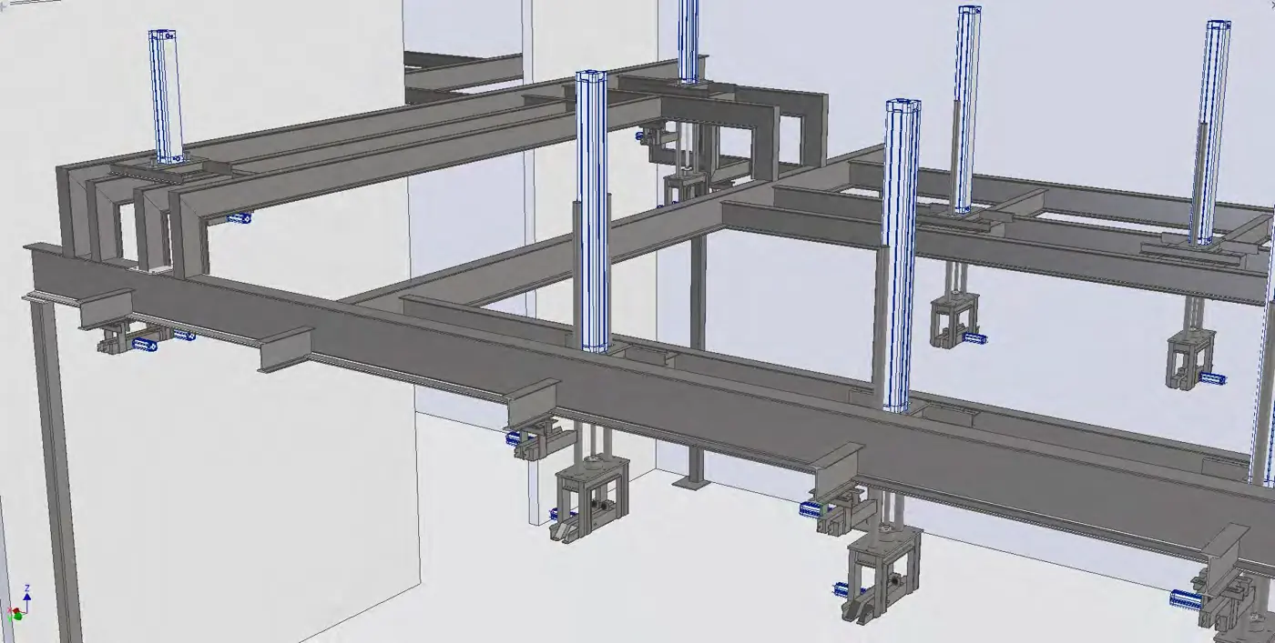 3D design of the structure and brackets of an overhead rail
