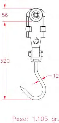 Drawing of the trolley with 12 mm hook for lamb