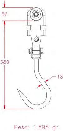 Drawing of the trolley with 18 mm hook for beef