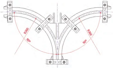 Drawing of a double 90° twin track switch