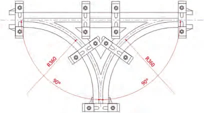 Drawing of a triple 90° twin track switch