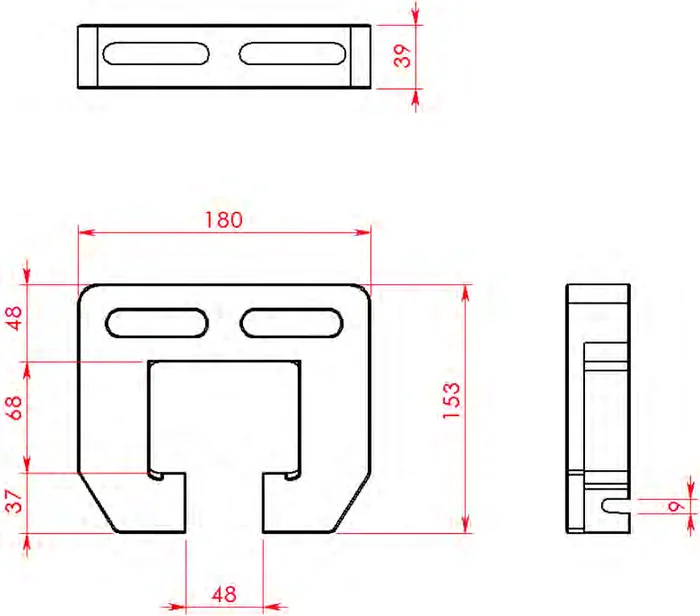 Dimension drawing of the twin track bracket
