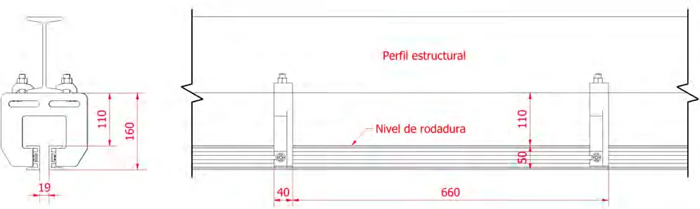 Drawing of a straight twin track section showing the running level